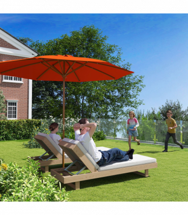 Outsunny Wooden Garden Parasol with Rope Pulley Mechanism and 8 Ribs Orange