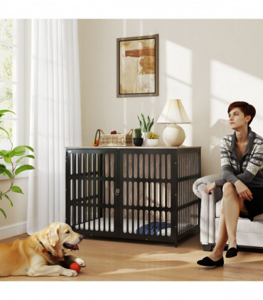 PawHut Dog Crate Furniture with Anti-Chew Resistant Mesh for XL Dogs