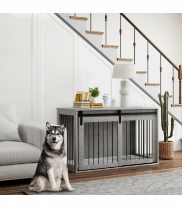 PawHut Dog Crate Furniture with Removable Cushion for XL-sized Dogs - Grey