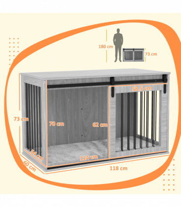 PawHut Dog Crate Furniture with Removable Cushion for XL-sized Dogs - Grey