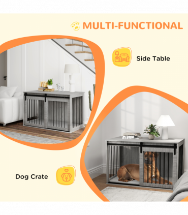 PawHut Dog Crate Furniture with Removable Cushion for XL-sized Dogs - Grey