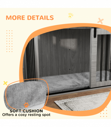 PawHut Dog Crate Furniture with Removable Cushion for XL-sized Dogs - Grey