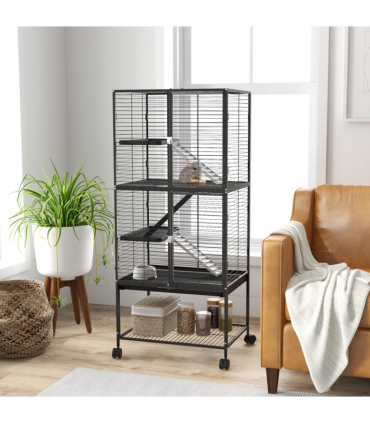 PawHut Ferret Cage 136cm Rolling Small Animal Cage w/ 3 Doors, Storage Shelf