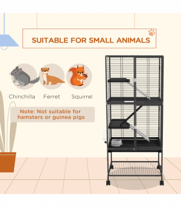 PawHut Ferret Cage 136cm Rolling Small Animal Cage w/ 3 Doors, Storage Shelf