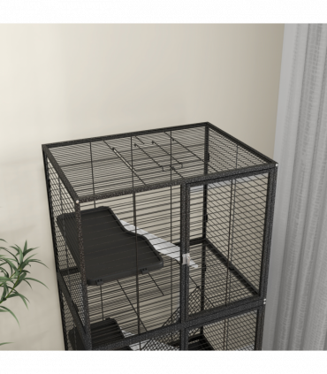 PawHut Ferret Cage 136cm Rolling Small Animal Cage w/ 3 Doors, Storage Shelf