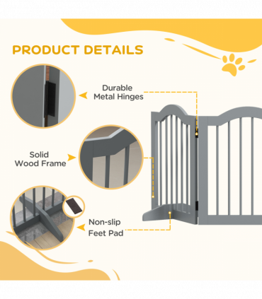 PawHut Freestanding Pet Gate Barrier 3 Pannel w/ Support Feet Light Grey