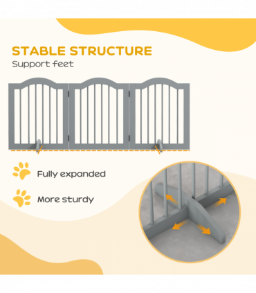 PawHut Freestanding Pet Gate Barrier 3 Pannel w/ Support Feet Light Grey