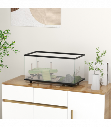 PawHut Turtle Tank 50L Glass Turtle Aquarium w/ Easy-Drain 60 x 30 x 32cm