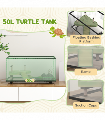 PawHut Turtle Tank 50L Glass Turtle Aquarium w/ Easy-Drain 60 x 30 x 32cm