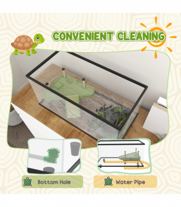 PawHut Turtle Tank 50L Glass Turtle Aquarium w/ Easy-Drain 60 x 30 x 32cm