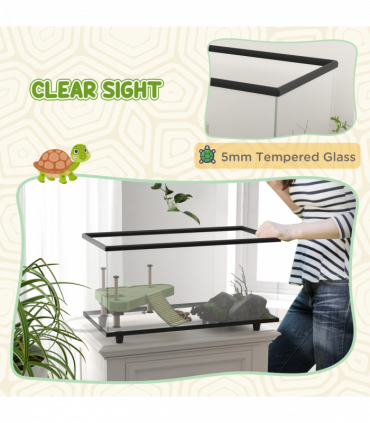 PawHut Turtle Tank 50L Glass Turtle Aquarium w/ Easy-Drain 60 x 30 x 32cm