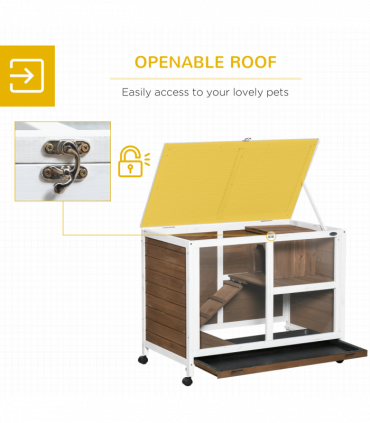 PawHut Wood Rabbit Hutch Bunny Cage Pet House Indoor W/ Tray Ramp, Brown