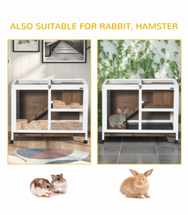 PawHut Wood Rabbit Hutch Bunny Cage Pet House Indoor W/ Tray Ramp, Brown