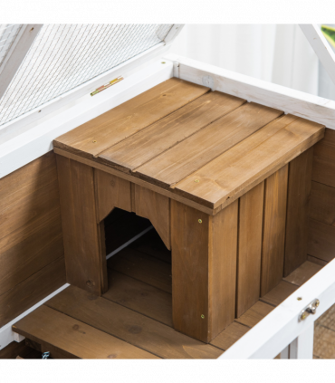 PawHut Wood Rabbit Hutch Bunny Cage Pet House Indoor W/ Tray Ramp, Brown
