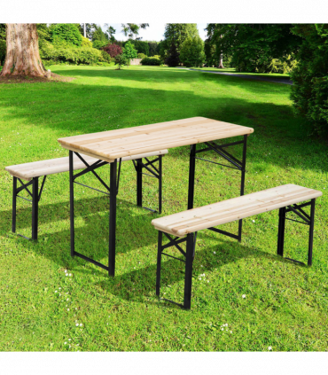 Picnic Wooden Table and Bench Set Portable Folding Camping Trestle