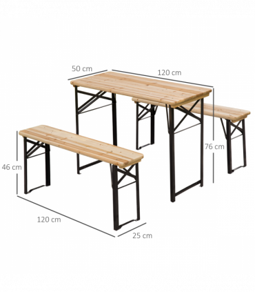 Picnic Wooden Table and Bench Set Portable Folding Camping Trestle