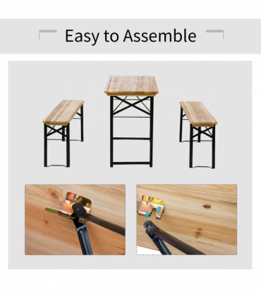 Picnic Wooden Table and Bench Set Portable Folding Camping Trestle