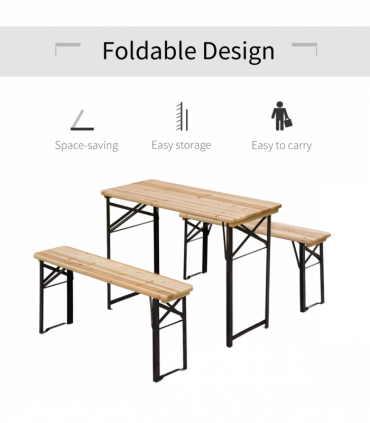 Picnic Wooden Table and Bench Set Portable Folding Camping Trestle
