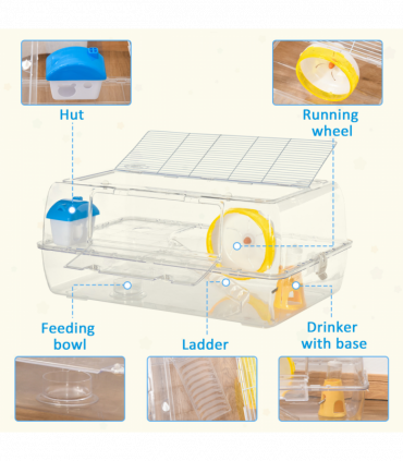 Portable 2 Storey Hamster Cage w/Running Wheel Drinker Feeding Bowl Pawhut