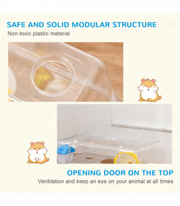 Portable 2 Storey Hamster Cage w/Running Wheel Drinker Feeding Bowl Pawhut