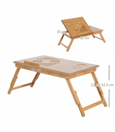 Portable Laptop Desk Notebook Tray PC Bed Drawer Adjustable Bamboo HOMCOM