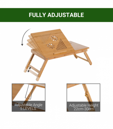 Portable Laptop Desk Notebook Tray PC Bed Drawer Adjustable Bamboo HOMCOM