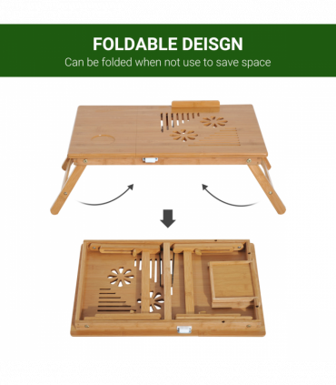 Portable Laptop Desk Notebook Tray PC Bed Drawer Adjustable Bamboo HOMCOM