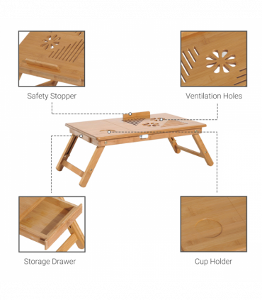 Portable Laptop Desk Notebook Tray PC Bed Drawer Adjustable Bamboo HOMCOM