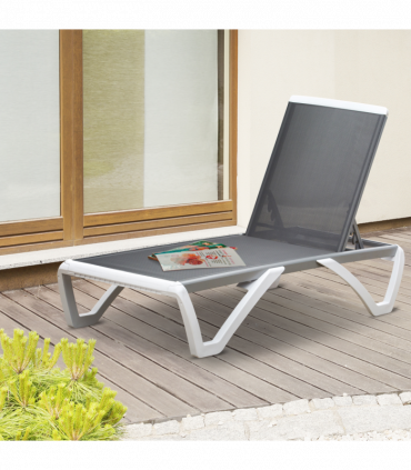 Portable Outdoor Chaise Lounge, Adjustable Texteline, Light Grey