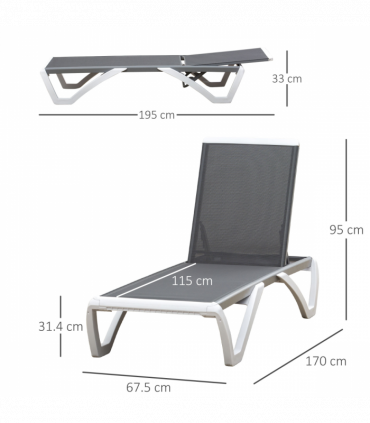 Portable Outdoor Chaise Lounge, Adjustable Texteline, Light Grey