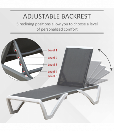 Portable Outdoor Chaise Lounge, Adjustable Texteline, Light Grey