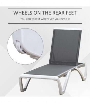 Portable Outdoor Chaise Lounge, Adjustable Texteline, Light Grey