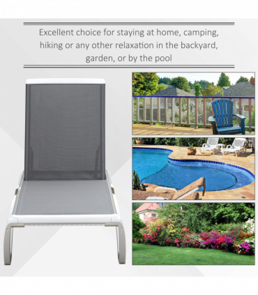 Portable Outdoor Chaise Lounge, Adjustable Texteline, Light Grey