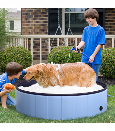 Portable Pet Paddling Pool Swimming Bath Cat Dog Puppy Foldable Blue 120cm