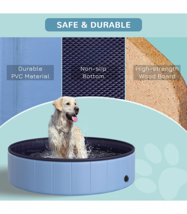Portable Pet Paddling Pool Swimming Bath Cat Dog Puppy Foldable Blue 120cm