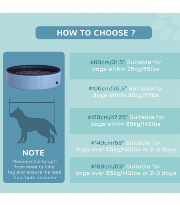 Portable Pet Paddling Pool Swimming Bath Cat Dog Puppy Foldable Blue 120cm