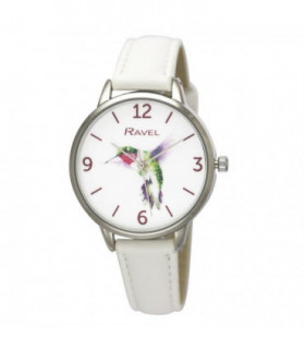 Ravel Ladies Hummingbird Leather Strap Watch - White RF010.4