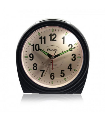 Ravel Large Art Deco Bedside / Mantel Quartz Alarm Clock - Gloss Black RC035.3