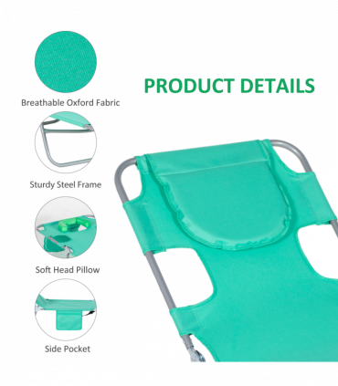Reclining Lounge Chair Face Cavity  with Pillow Green