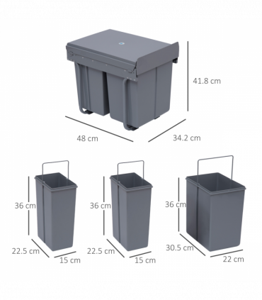 Recycle Waste Bin Pull Out Dustbin Recycling Cabinet  40L-Grey