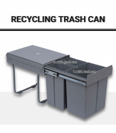 Recycle Waste Bin Pull Out Dustbin Recycling Cabinet  40L-Grey