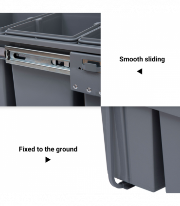 Recycle Waste Bin Pull Out Dustbin Recycling Cabinet  40L-Grey