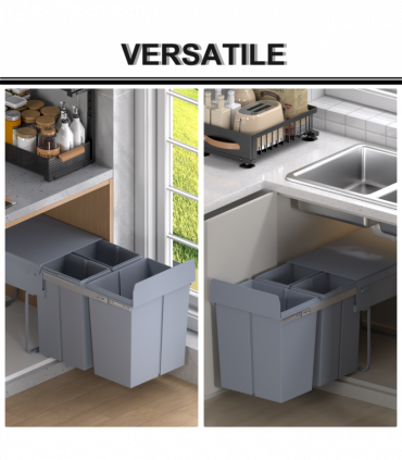 Recycle Waste Bin Pull Out Dustbin Recycling Cabinet  40L-Grey