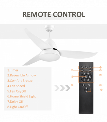 Reversible Ceiling Fan with Light, 3 Blades White LED Remote  White