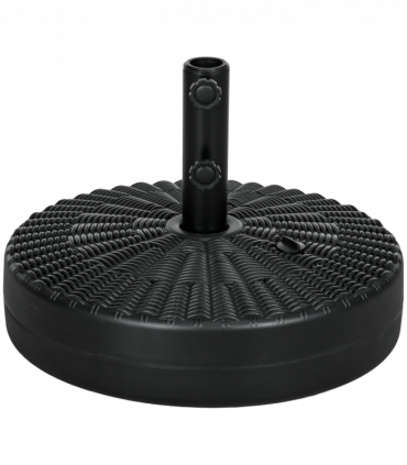 Round Umbrella Parasol Base with Rattan Effect, Plastic Parasol Stand, Black