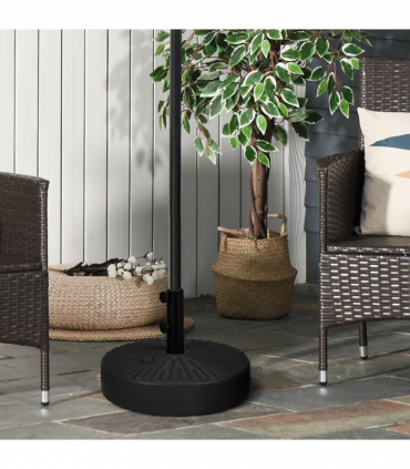 Round Umbrella Parasol Base with Rattan Effect, Plastic Parasol Stand, Black