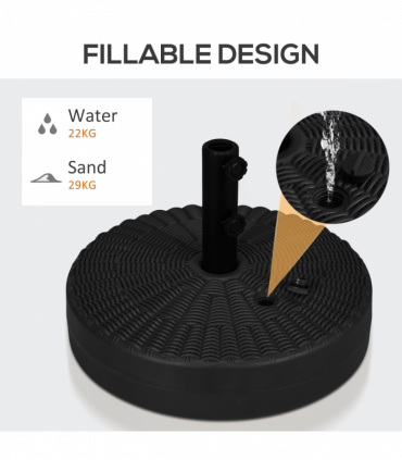 Round Umbrella Parasol Base with Rattan Effect, Plastic Parasol Stand, Black