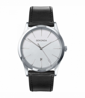 Sekonda Men's Silver White Date Black Leather Watch -  3531