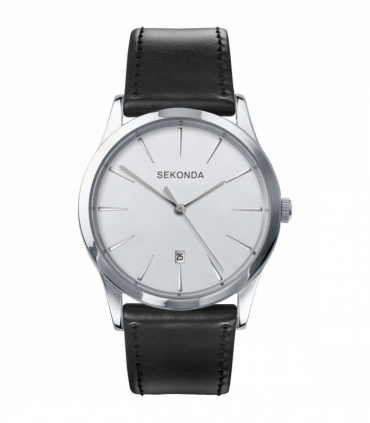 Sekonda Men's Silver White Date Black Leather Watch -  3531