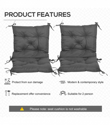 Set of 2 Garden Chair Cushions Seat Pad for Outdoor & Indoor Use